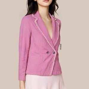 209 Wst pink blazer casual lapel jacket frayed size small